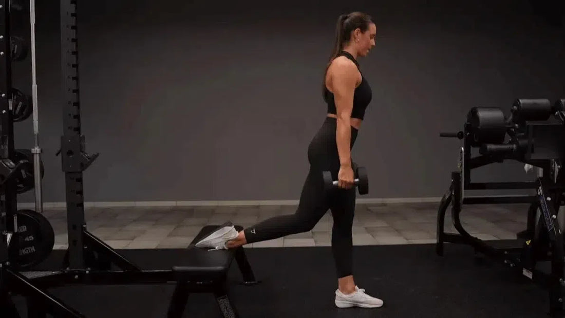 Female performing bulgarian split squat