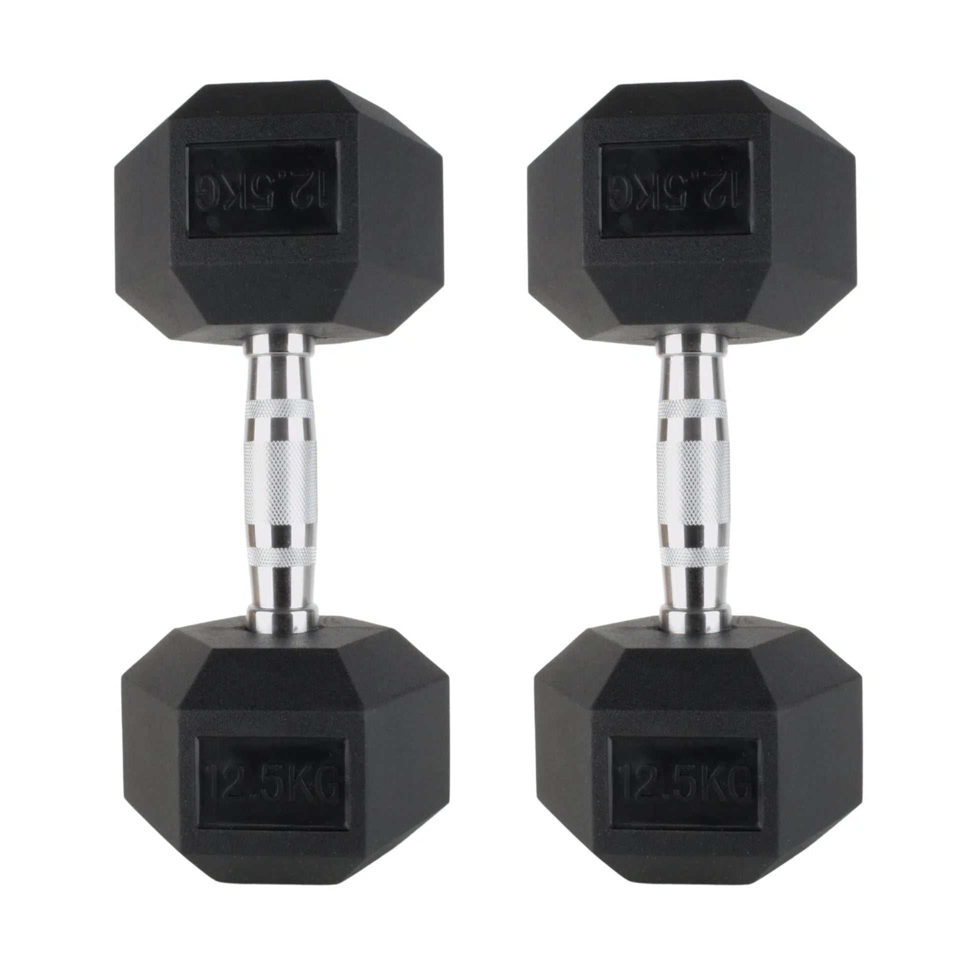 Photo of  12.5kg  dumbbells on white background