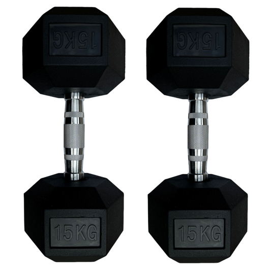 Pair of 15kg hex dumbbells