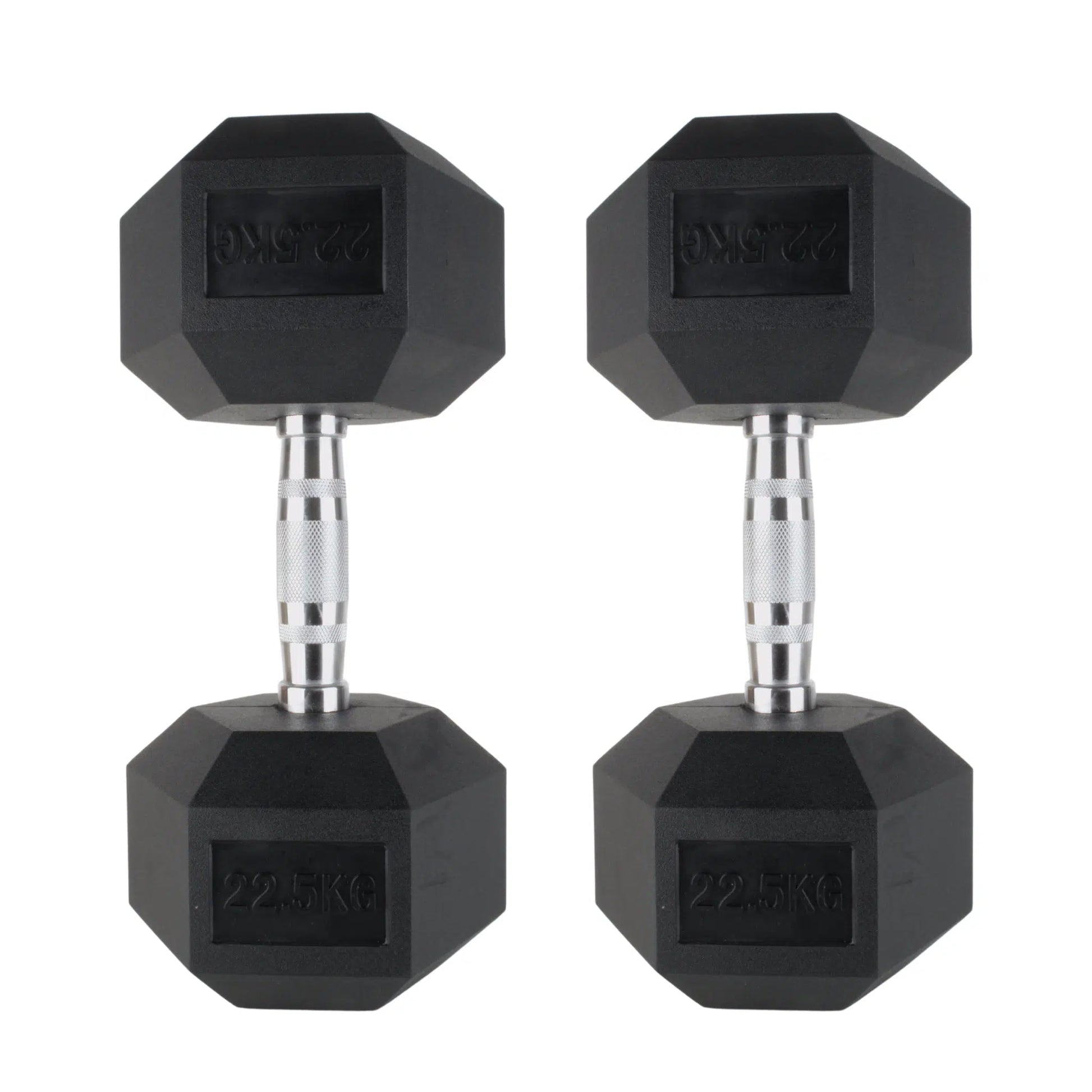 Photo of  22.5kg  dumbbells on white background