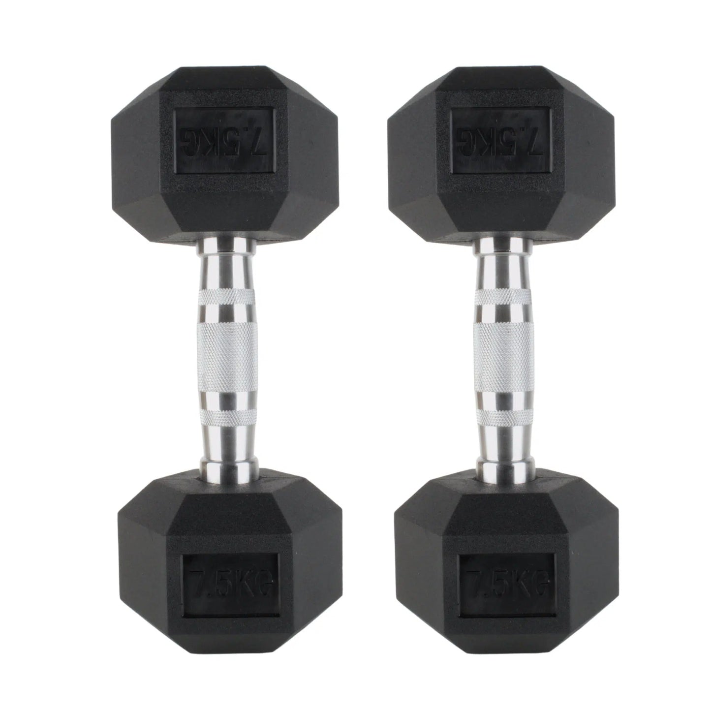 Photo of  7.5kg Hex dumbbells on white background