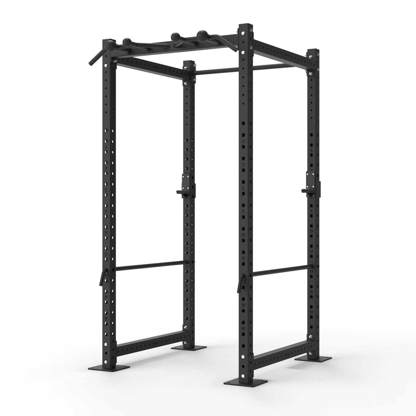 Image of Power rack with a globe pull up bar on a white background