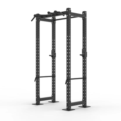 Image of compact power rack with globe pull up bar on a white background