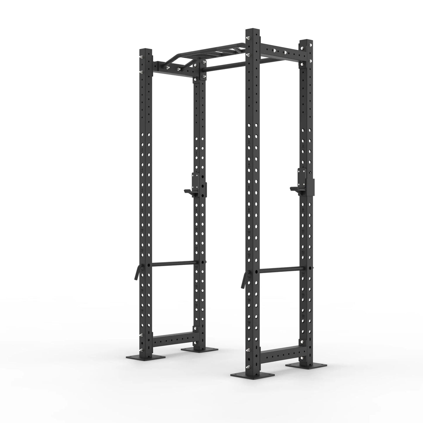 Image of compact power rack with monkey grip pull up bar on a white background