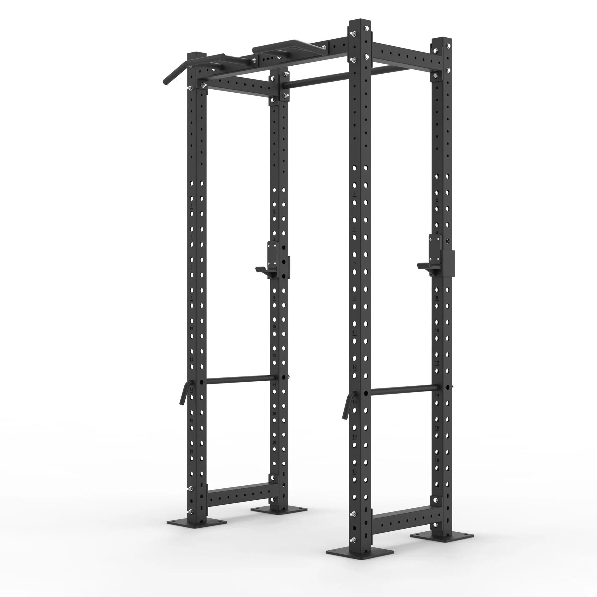 Image of compact power rack with straight multi grip bar on a white background