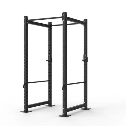 Image of Power rack with a standard pull up bar on a white background