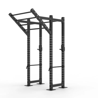 Image of compact power rack with wing pull up bar on a white background